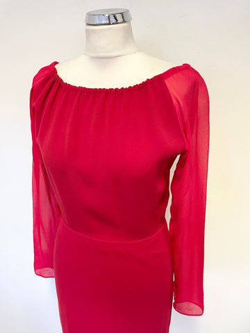 MAX MARA RED WIDE NECKLINE LONG SLEEVED PENCIL DRESS SIZE 8/10