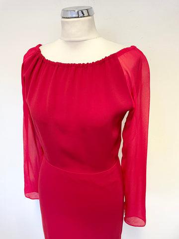 MAX MARA RED WIDE NECKLINE LONG SLEEVED PENCIL DRESS SIZE 8/10