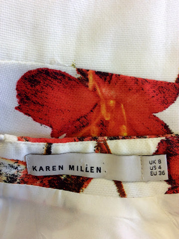 KAREN MILLEN WHITE & ORANGE FLORAL PRINT DRESS SIZE 8