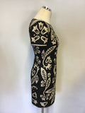 FRENCH CONNECTION BLACK & IVORY EMBROIDERED & BEADED SHIFT DRESS SIZE 14