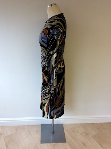 VANDENVOS BLACK & MULTI COLOURED PRINT STRETCH DRESS SIZE 3 UK 12