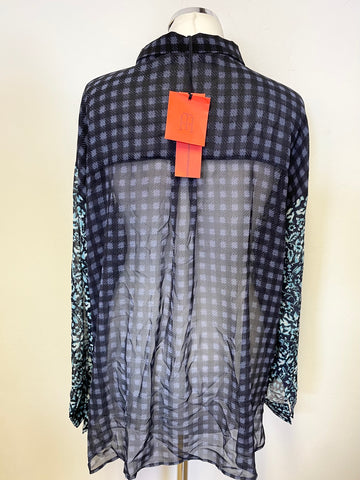 BRAND NEW TOMMY HILFIGER COLLECTION BLUE, TURQUOISE & BLACK PRINT OVERSIZE FIT BLOUSE SIZE 6 UK 10