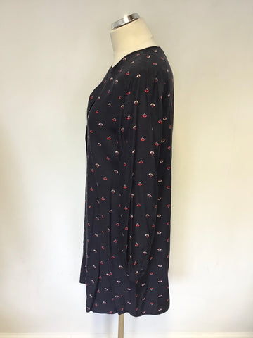 HOBBS NAVY BLUE WITH RED & WHITE FLORAL PRINT SHIRT DRESS SIZE 10