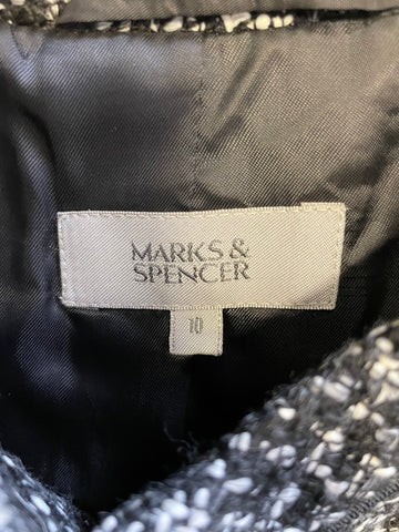 MARKS & SPENCER BLACK MIX TWEED COLLARLESS JACKET SIZE 10