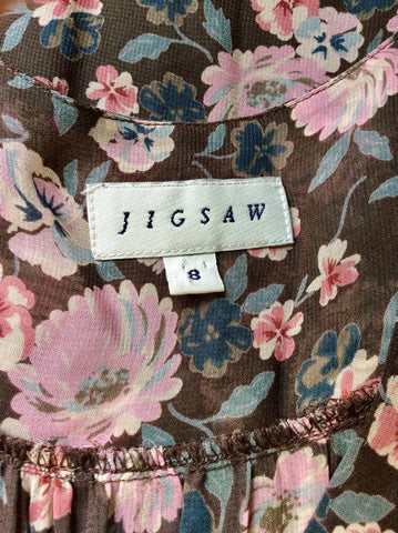 JIGSAW BROWN FLORAL PRINT CAP SLEEVE DRESS SIZE 8