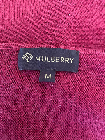 MULBERRY DEEP RED WOOL,SILK & CASHMERE V NECK FINE KNIT JUMPER SIZE M