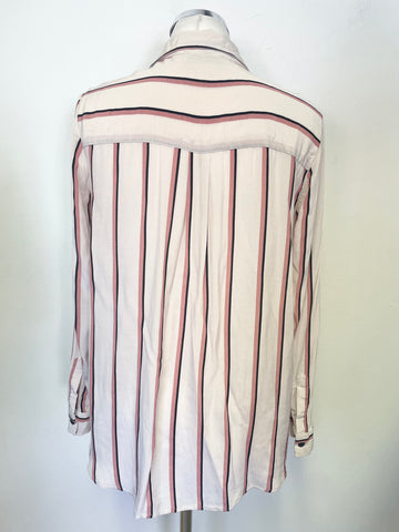 MINT VELVET PINK & BLACK STRIPE LONG SLEEVED BLOUSE SIZE 12