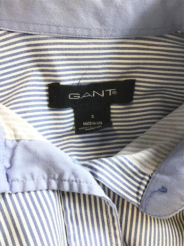 GANT BLUE & WHITE STRIPED FITTED LONG SLEEVE SHIRT SIZE S