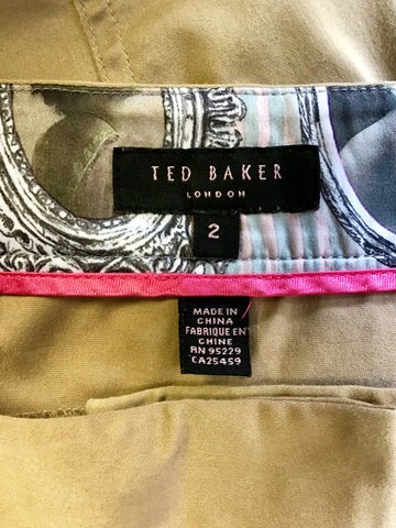 TED BAKER CAMEL ANKLE GRAZER ZIP TRIM TROUSERS SIZE 2 UK 12