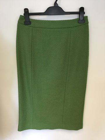 LK BENNETT GREEN WOOL DOUBLE BREASTED JACKET & PENCIL SKIRT SIZE 10