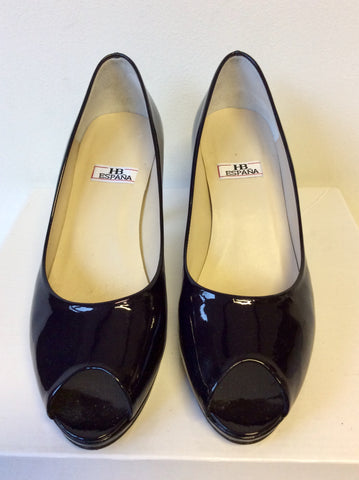 HB ESPANA DARK BLUE PATENT LEATHER PEEP TOE HEELS SIZE 4/37