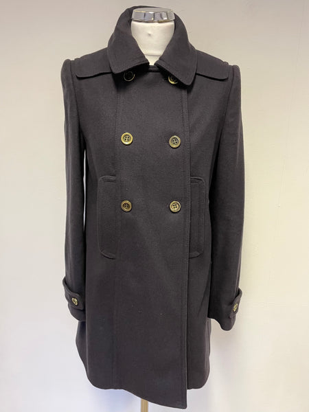 WHISTLES NAVY BLUE WOOL BLEND DOUBLE BREASTED COAT SIZE 10