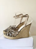 LK BENNETT BROWN & BEIGE SNAKESKIN LEATHER STRAP WEDGE HEEL SANDALS SIZE 7/40