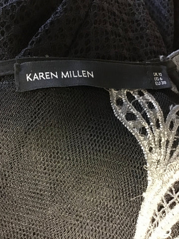 KAREN MILLEN BLACK & SILVER GREY EMBROIDERED SLEEVELESS  SPECIAL OCCASION DRESS SIZE 10