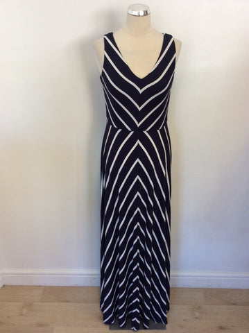 MONSOON NAVY BLUE & WHITE STRIPE MAXI DRESS SIZE 10