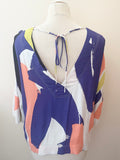 KIN IVORY & MULTICOLOURED PRINT TIE BACK TOP SIZE M