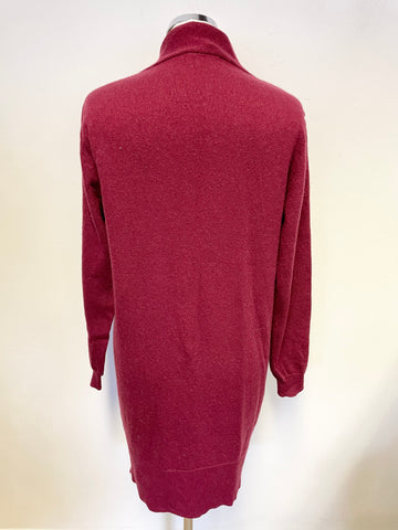 WOOLOVERS DARK RED  EXTRA FINE MERINO WOOL & CASHMERE CARDIGAN SIZE L