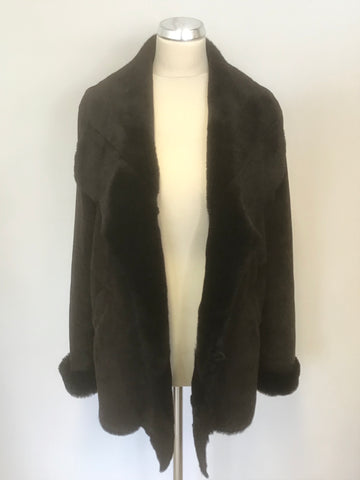 PERUVIAN CONNECTION DARK BROWN LAMBSKIN FUR LINED JACKET SIZE L