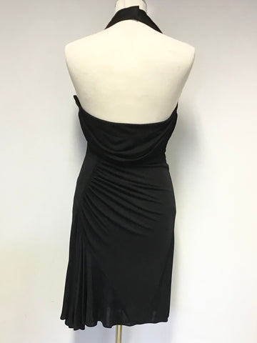 KAREN MILLEN BLACK HALTER NECK DRAPED OCCASION DRESS SIZE 10