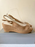 JANE SHILTON JUJU TAN SUEDE PEEPTOE SLINGBACK WEDGE HEELS SIZE 7/40