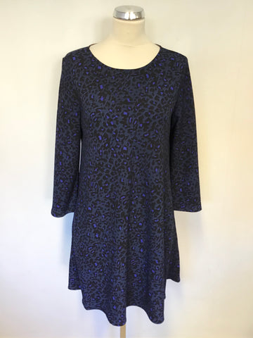 HUSH BLUE LEOPARD PRINT 3/4 SLEEVE A LINE DRESS SIZE 12