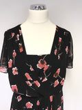 JACQUES VERT BLACK & RED FLORAL PRINT OCCASION DRESS SIZE 14