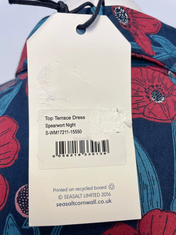 BRAND NEW SEASALT CORNWALL NAVY, TURQUOISE & RED FLORAL PRINT SHORT SLEEVE COTTON DRESS SIZE 10