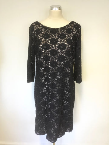 GINA BACCONI NAVY BLUE LACE & CREAM LINED SPECIAL OCCASION DRESS SIZE 18