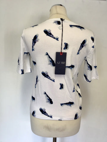 BRAND NEW ARMANI JEANS WHITE DOLPHIN PRINT T SHIRT SIZE 40 UK 10