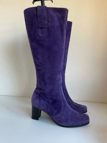 GABOR PURPLE SUEDE KNEE LENGTH HEELED BOOTS SIZE 5.5. / 38.5