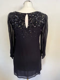 MINT VELVET BLACK SEQUINNED TRIM 3/4 SLEEVE TUNIC TOP SIZE 8