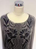 PHASE EIGHT DARK GREY VELVET PRINT WITH SEQUINS LONG SLEEVE SHIFT DRESS SIZE 12