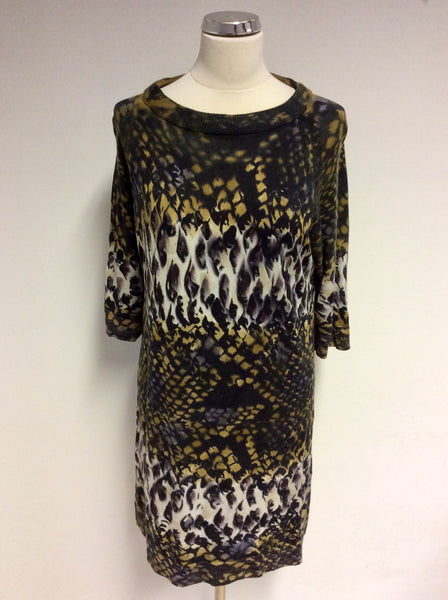 ETINCELLE COUTURE BROWN PRINT SHORT SLEEVE LONG JUMPER/ MINI DRESS SIZE 4 UK 14/16