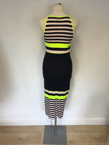 TED BAKER NAVY BLUE,CREAM,LIME GREEN STRIPE SLEEVELESS DRESS SIZE 1 UK 8/10