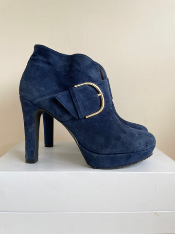 DANIEL NAVY BLUE SUEDE BUCKLE TRIM ANKLE BOOTS SIZE 6/39