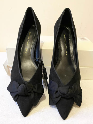 BRAND NEW ZARA BLACK SUEDE BOW TRIM KITTEN HEELS SIZE 7/40