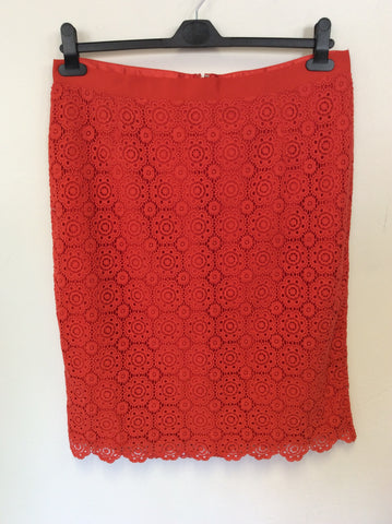 BRAND NEW BODEN CORAL ORANGE COTTON LACE KNEE LENGTH PENCIL SKIRT SIZE 16