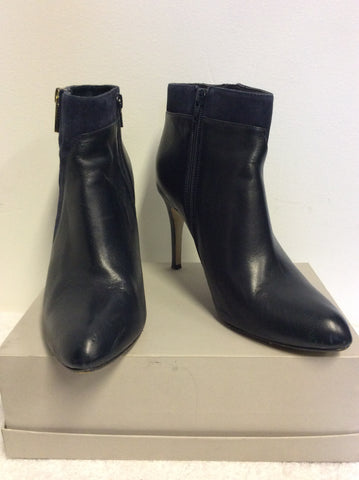 JASPER CONRAN DARK BLUE LEATHER & SUEDE ANKLE BOOTS SIZE 7/40