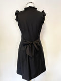 TED BAKER BLACK WOOL BLEND & SILK FRILL TRIM SLEEVELESS DRESS SIZE 1 UK 8/10