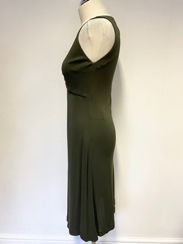 DAKS DARK GREEN SLEEVELESS V NECKLINE STRETCH JERSEY DRESS SIZE S