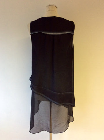 MINT VELVET DARK BLUE SLEEVELESS WRAP ACROSS ZIP TRIM LAYERED TOP SIZE 16