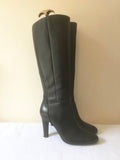 MARKS & SPENCER AUTOGRAPH BLACK LEATHER KNEE LENGTH HEELED BOOTS SIZE 7/40