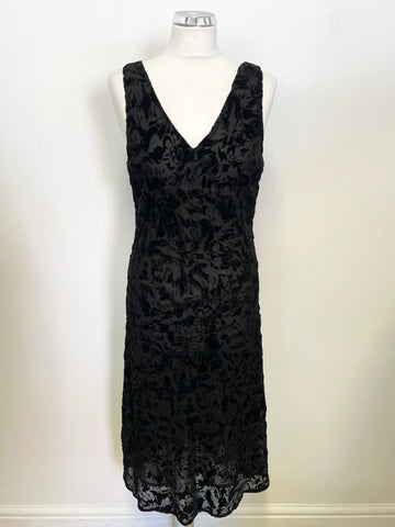 HOBBS BLACK EMBOSSED PATTERNED SLEEVELESS OCCASION  DRESS SIZE 14