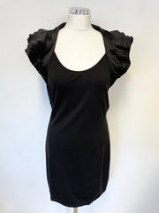 TED BAKER BLACK RUFFLE CAP SLEEVE PENCIL DRESS  SIZE 3 UK 12/14