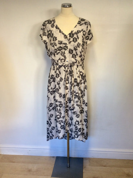 MINT VELVET PALE GREY BUTTERFLY PRINT DRESS SIZE 14