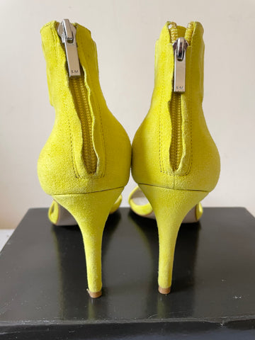 KAREN MILLEN YELLOW SUEDE REAR ZIP FASTEN STRAPPY HEEL SANDALS SIZE 5/38