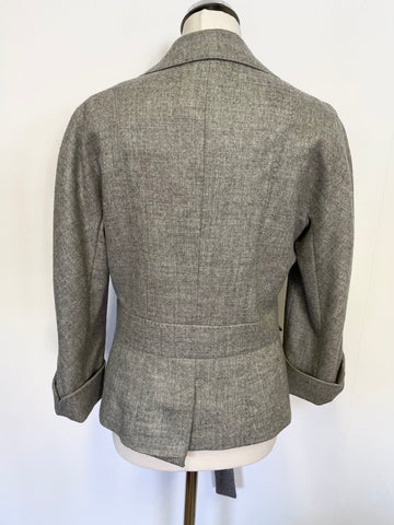 WHISTLES LIGHT GREY 100% WOOL 3/4 SLEEVE TIE BELT JACKET SIZE 14