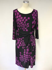 PRÉCIS BLACK & FUSHIA PINK SPOT PRINT 3/4 SLEEVE DRESS SIZE 6