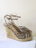 LK BENNETT BROWN & BEIGE SNAKESKIN LEATHER STRAP WEDGE HEEL SANDALS SIZE 7/40
