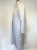 BRAND BEW LIZABELLA SILVER GREY ELEGANT PLEATED FRONT LONG LINE JACKET SIZE 12